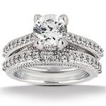 wedding engagement round diamond ring set with matching band